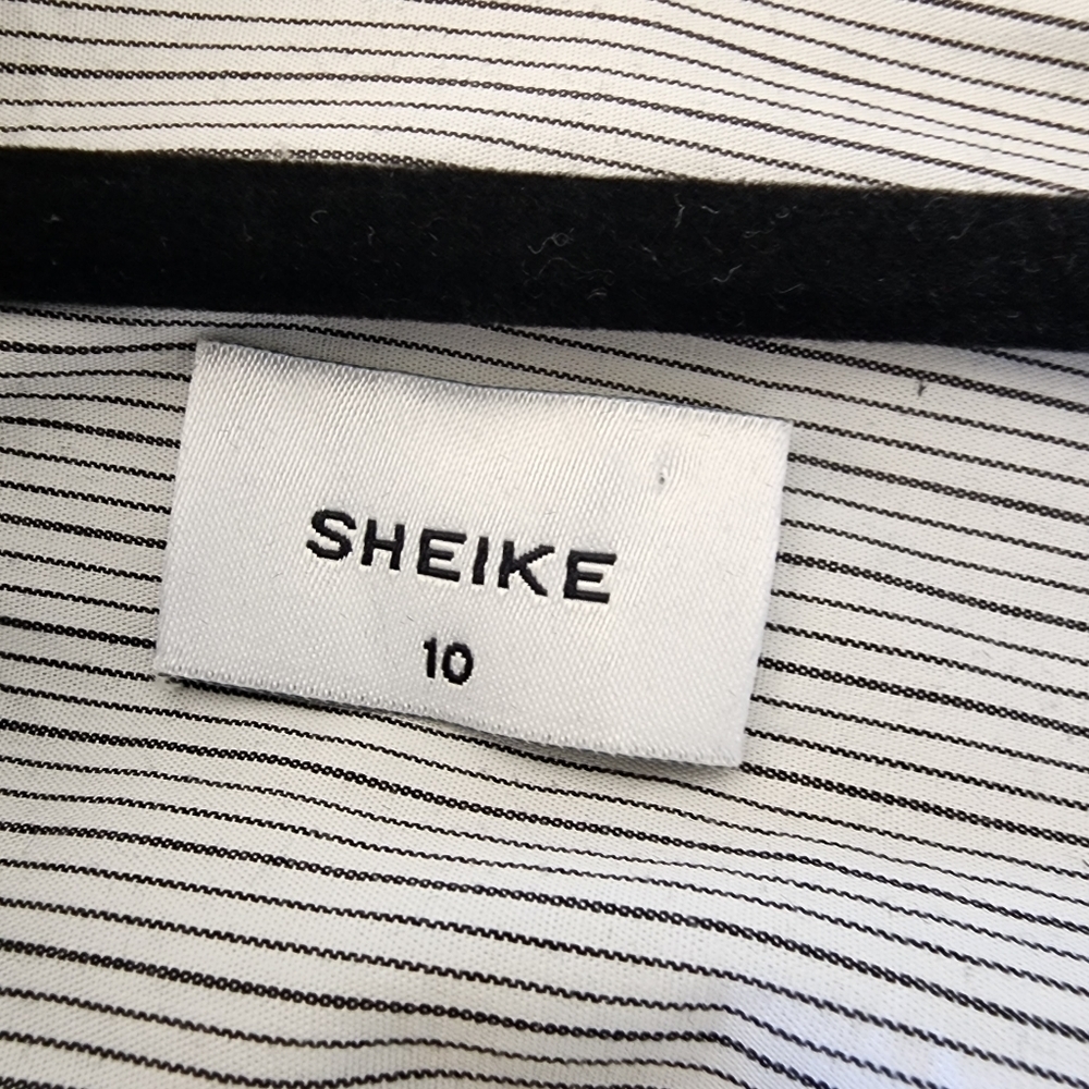 Sheike top pin striped long sleeve notch collar wrap shirt - size 10 - Picture 10 of 10
